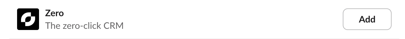 Zero app entry in the Slack app list with an Add button